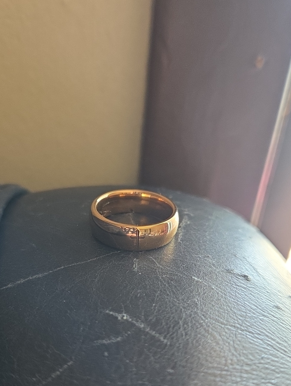 Men's Gold Tone Dome Ring with Center Cross Accent